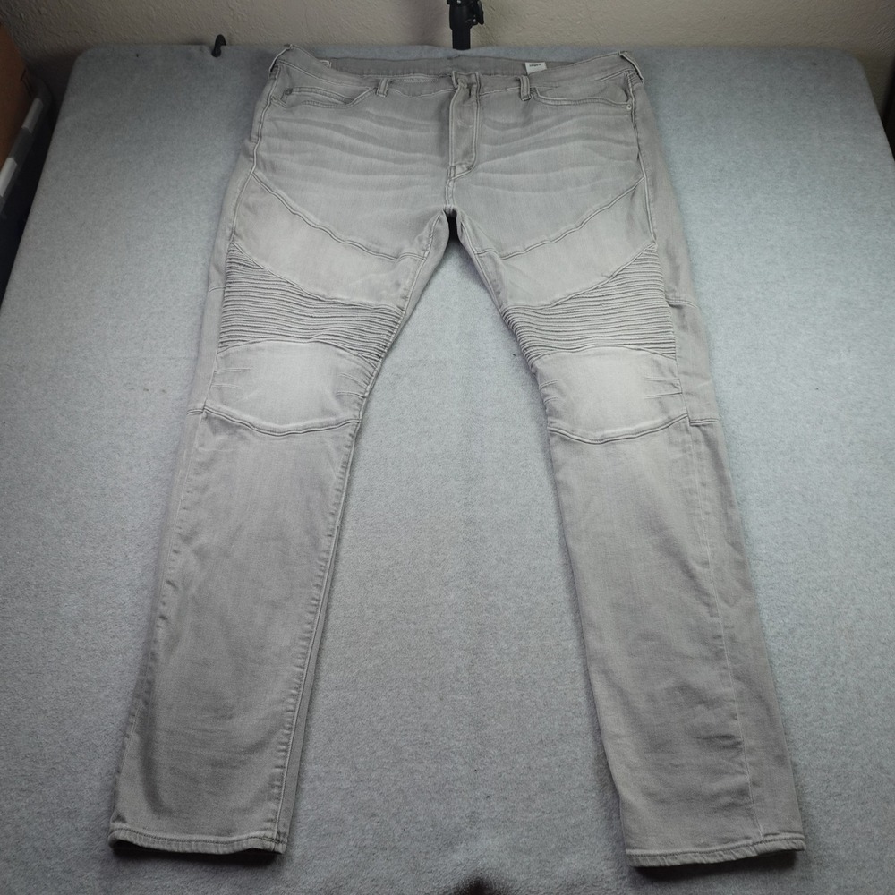 True Religion Jeans Mens 44 Gray Slim Rocco Moto SE Button Fly Ribbed Denim